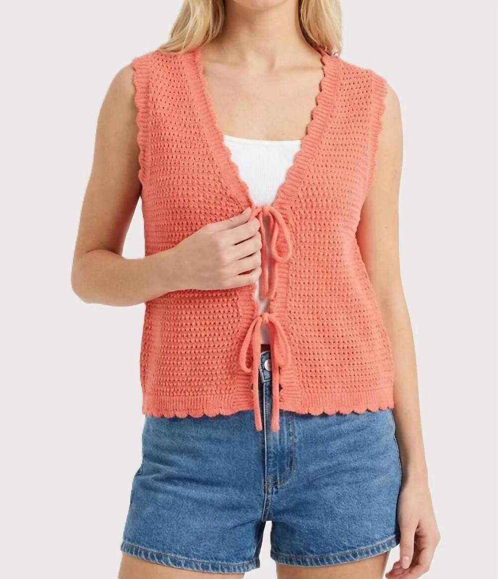 NEW STACCATO lyla tie front knit vest in coral